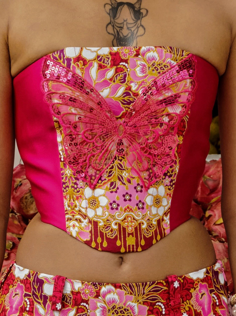 Fairytopia Reversible Corset and Mini Skirt in Hot Pink Batik