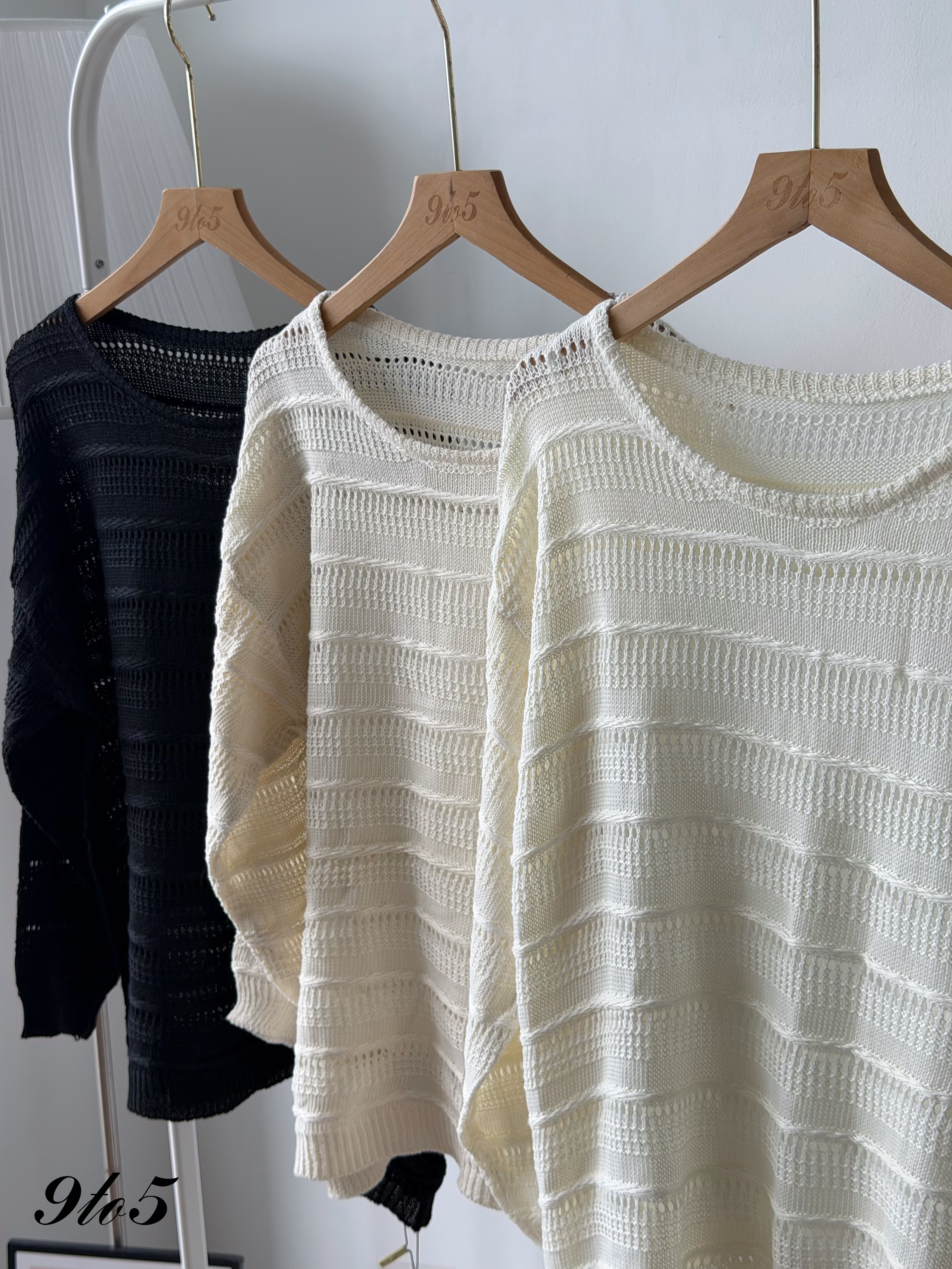 T4545 Long Sleeve Crochet Knit Sweater - 3 Colors 