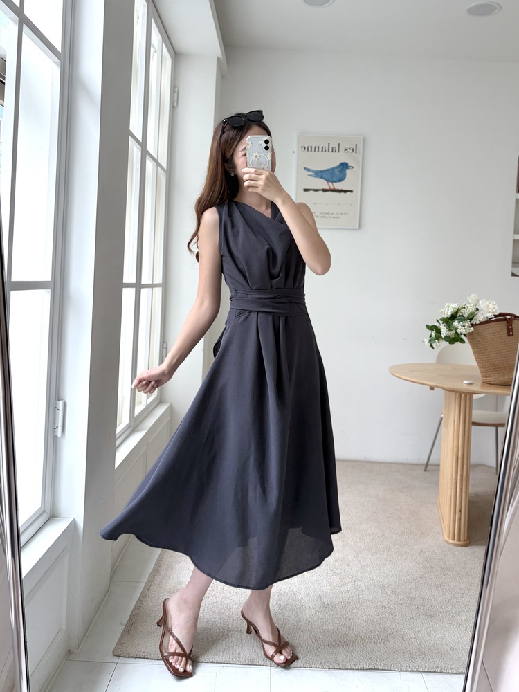 Athena Drape Dress (Charcoal)