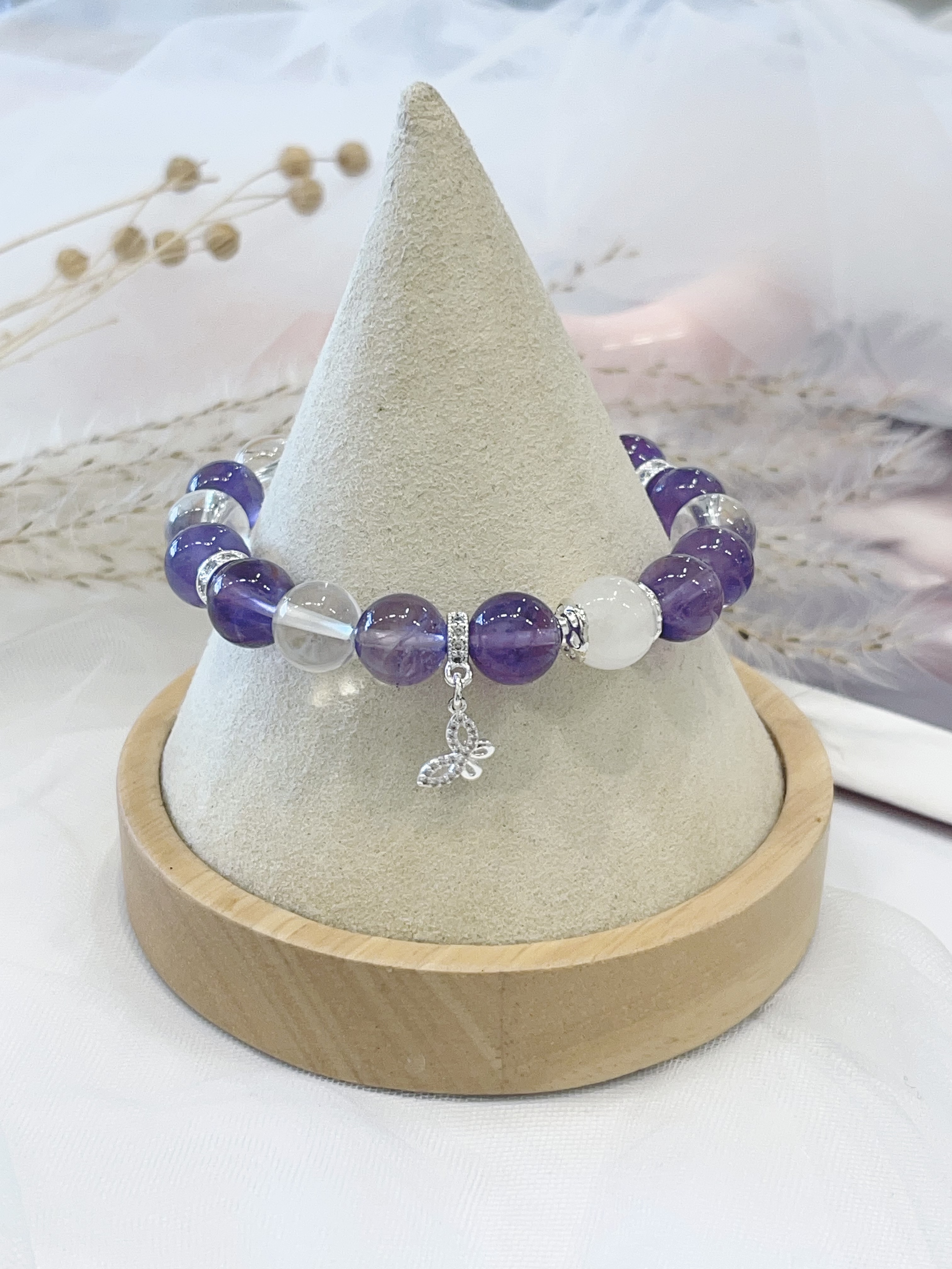 💜 紫水晶 × 白水晶  Amethyst & Clear Quartz｜10mm 