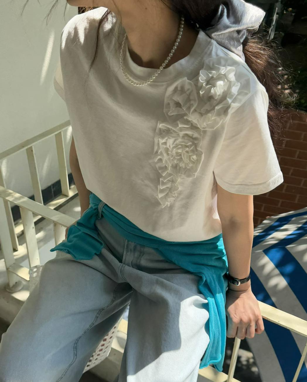 立體花朵短袖TEE