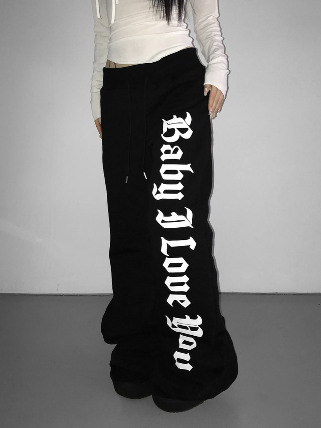 Cotton Gothic Print Flare Sweatpants