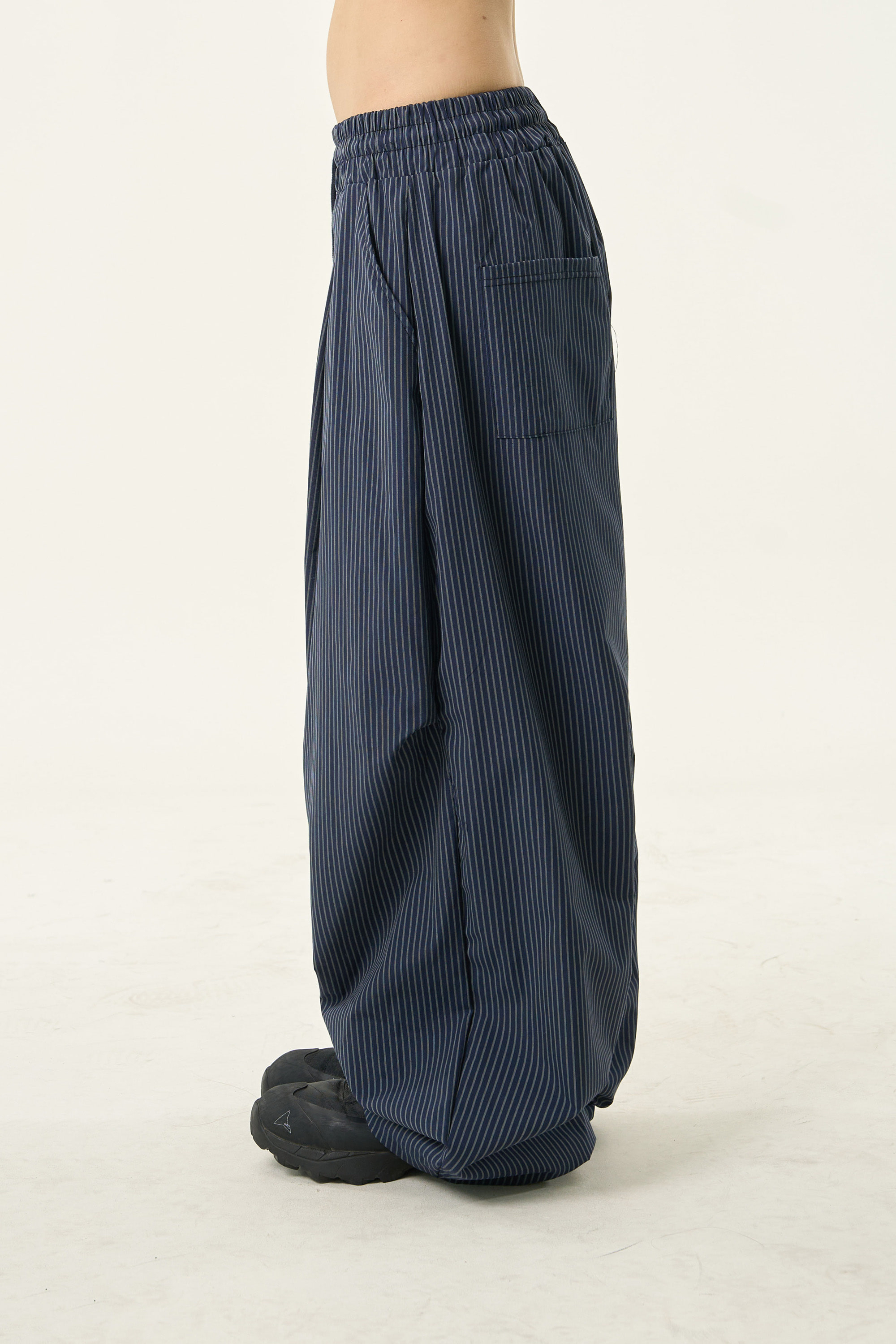 Pinstripe Pintuck Wide-Leg Pants
