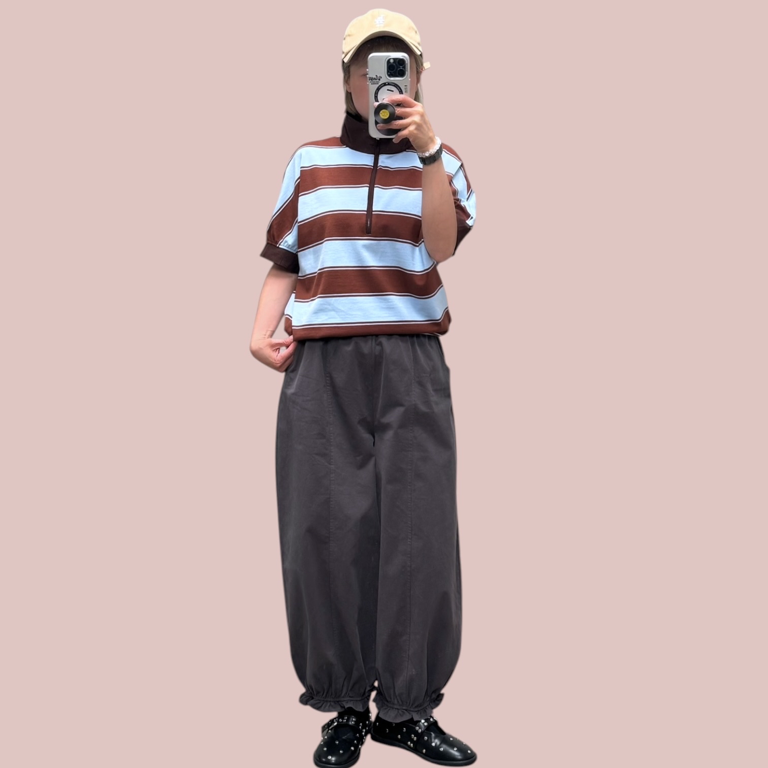 221485 粗間拉錬領Tee
