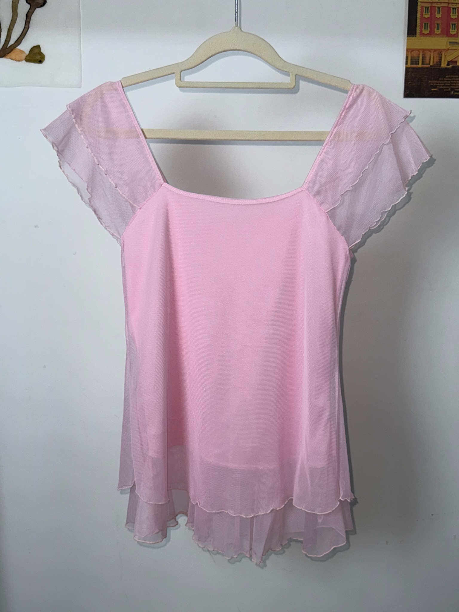 Balletcore Pastel Pink Frill Blouse with Pearls