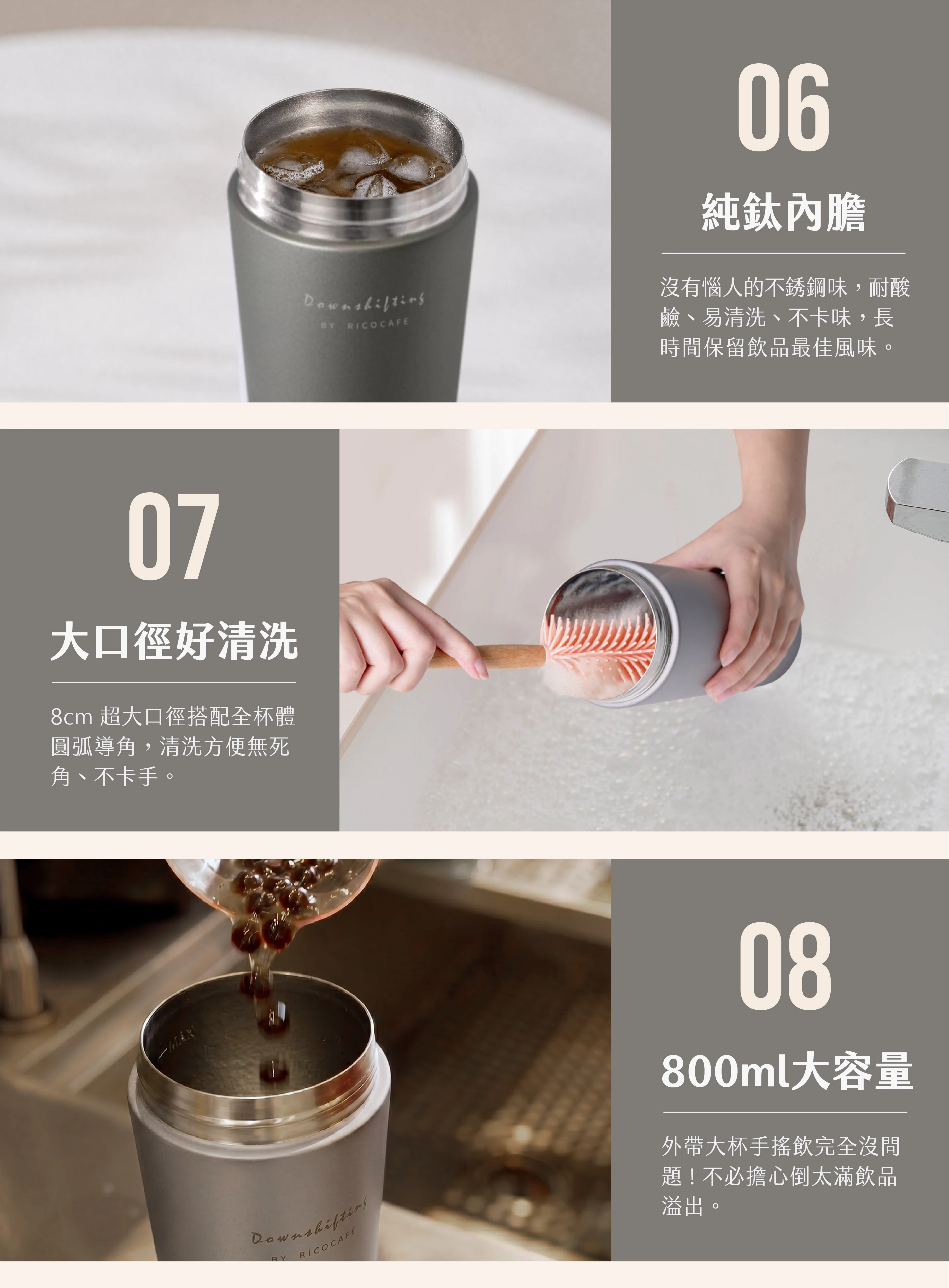 香港行貨  鈦灰(磨砂) 台灣 RICOCAFE 鈦酷力杯｜Ti COOLID｜800ml｜純鈦保溫｜超輕量｜不殘味 | 保溫保冰杯 |