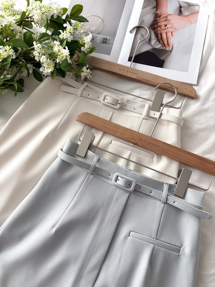 Belted Pencil Skirt (Blue)