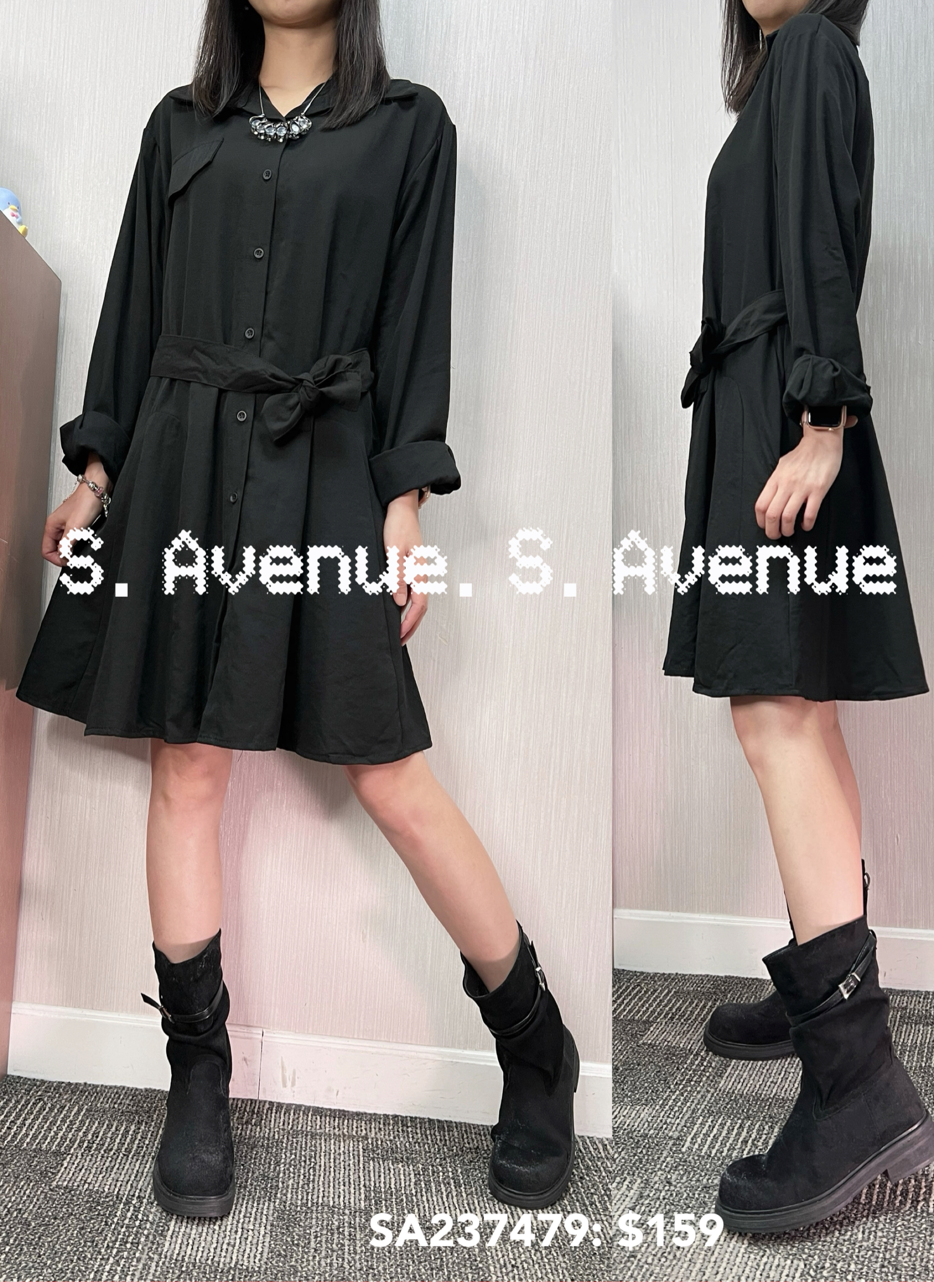 SA237479: 長袖有腰帶兩著shirt裙