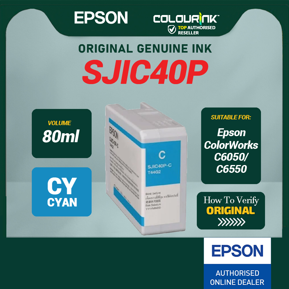 EPSON SJIC40P Pigment Ink Cartridge | BK CY MG YL | Maintenance Box For ColorWorks C6550