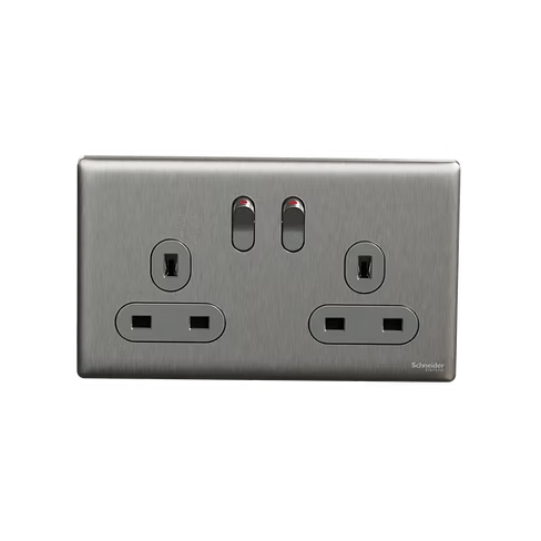 施耐德 Unica X 炫星銀 13A孖蘇有掣 插座