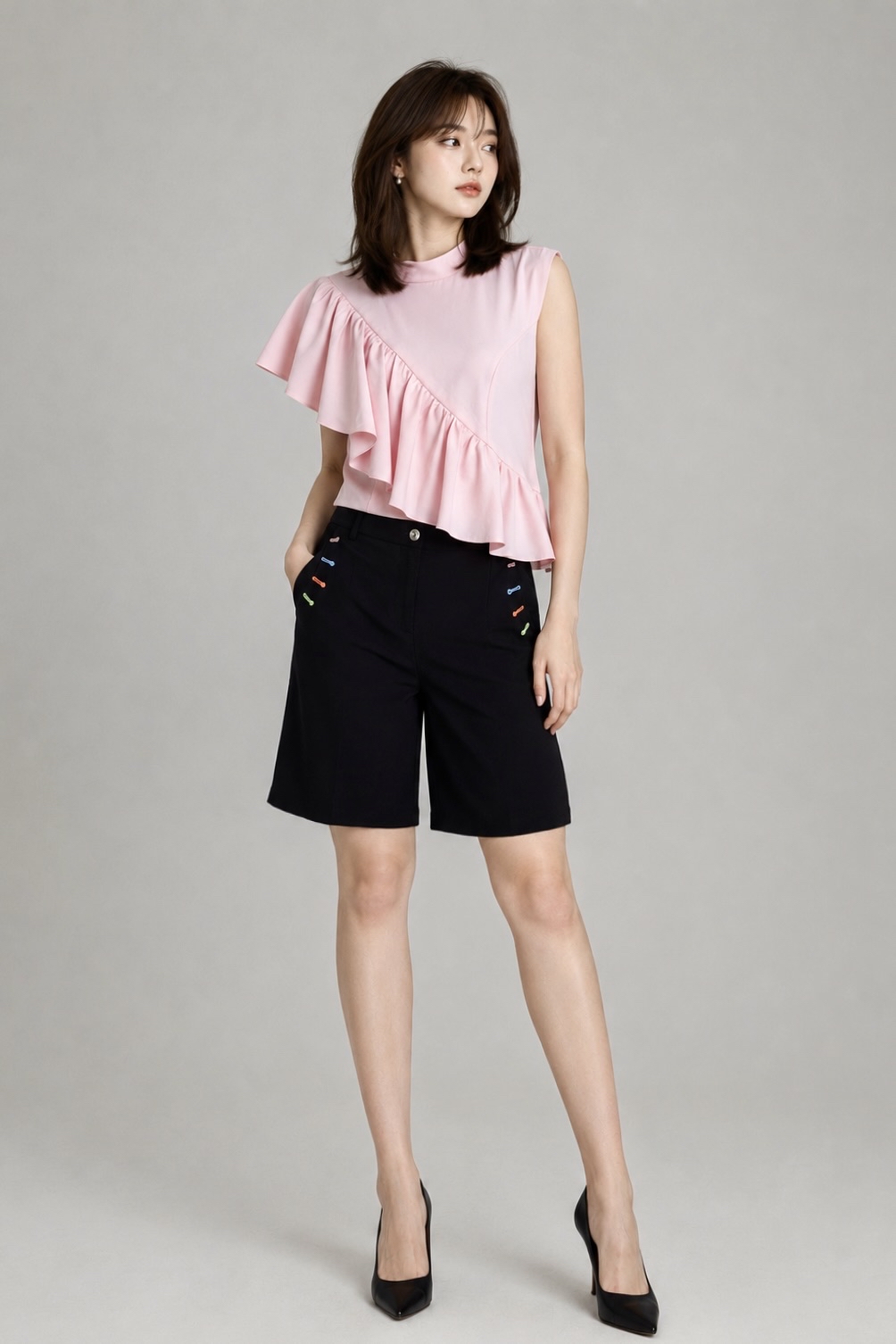 10141350 Celeste Asymmetrical Ruffle Blouse
