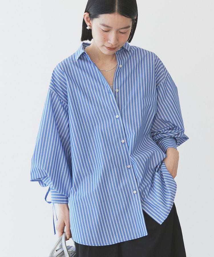 日本春裝預購 緞帶條紋襯衫
