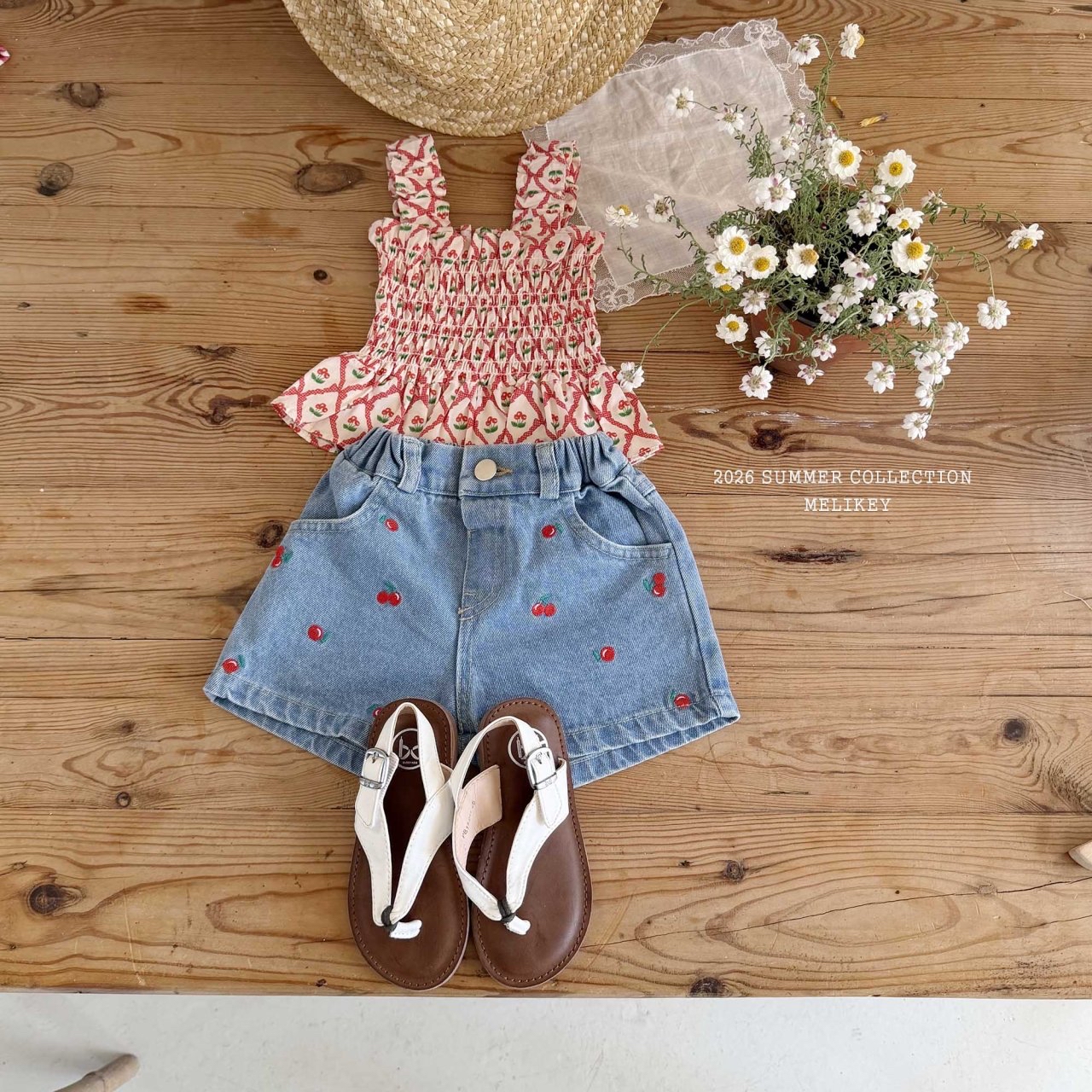 Cherry Ribbon Tucking Blouse