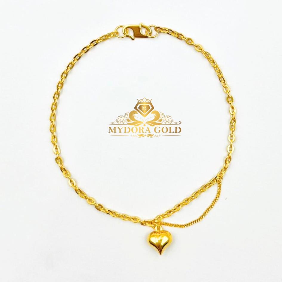 MYDORA Rantai Tangan Sauh Licin Fesyen Gantung Mini Love Licin l EMAS 916/22K