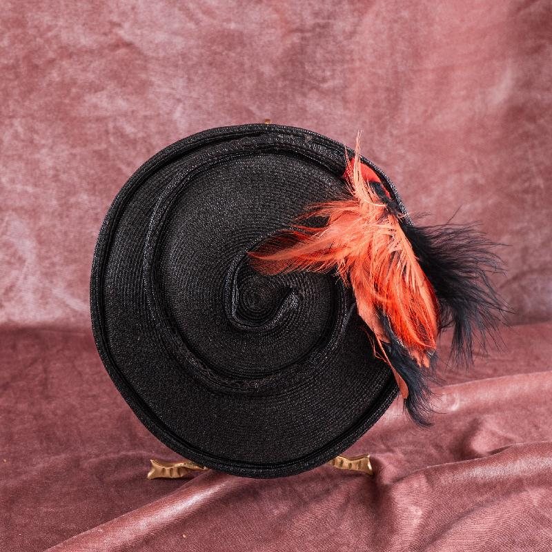 Vintage 1950s Montreal Made VOGUE Charcoal Grey Straw Half Hat with Feather