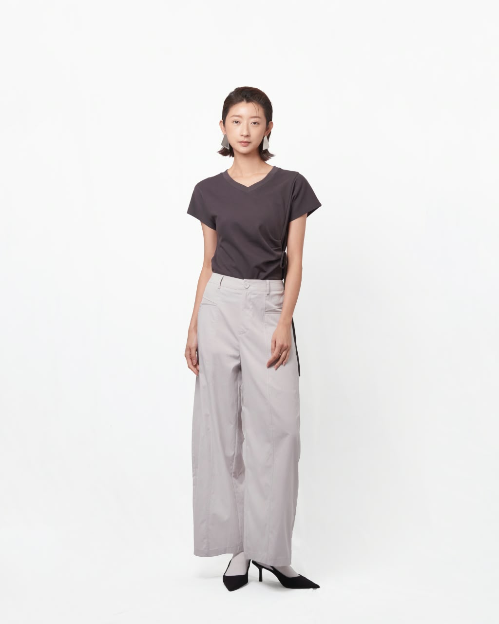 VIL-T886052 V NECK SIDE TIE TOP