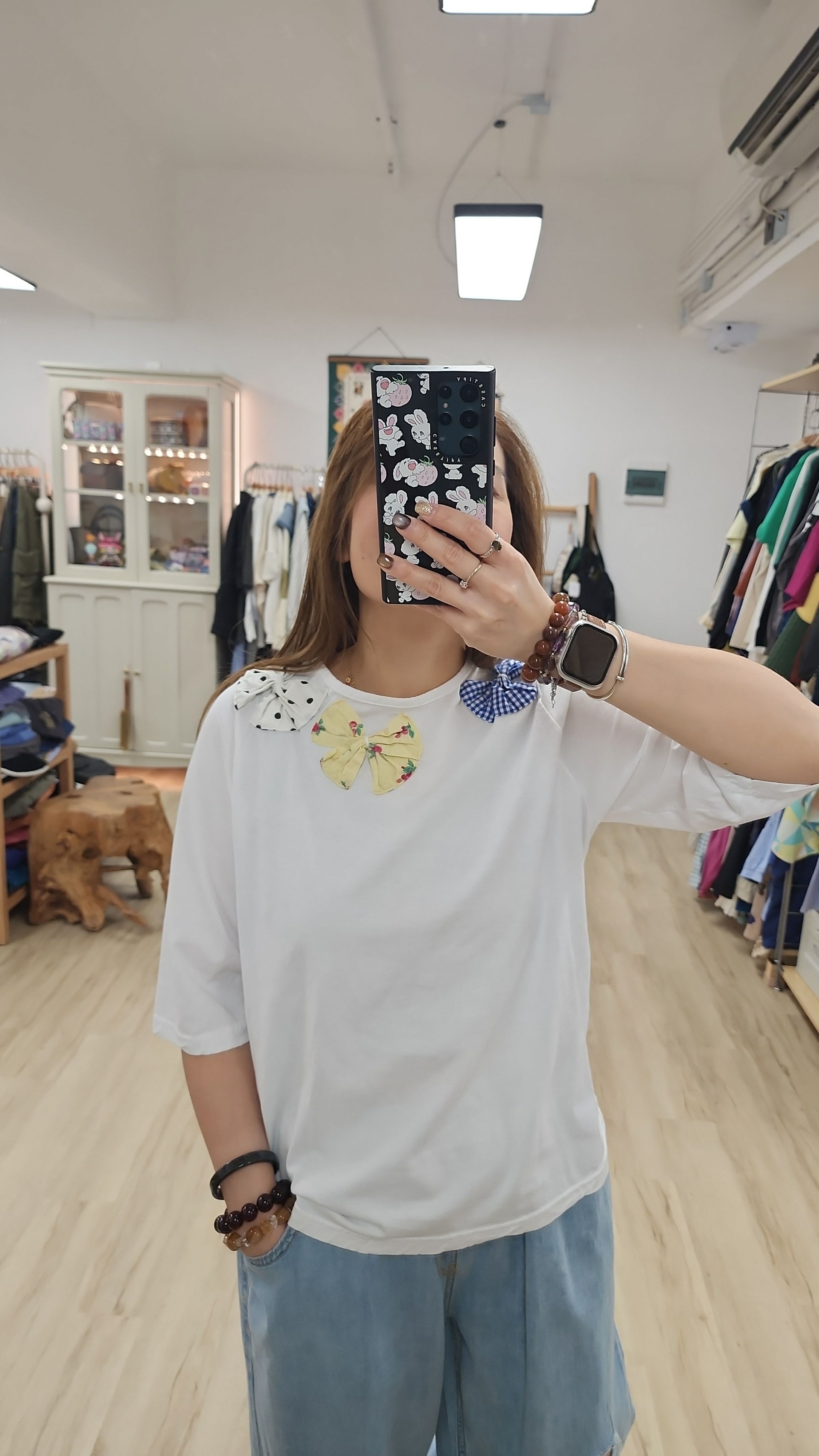 韓國白拼立體蝴蝶結Tee