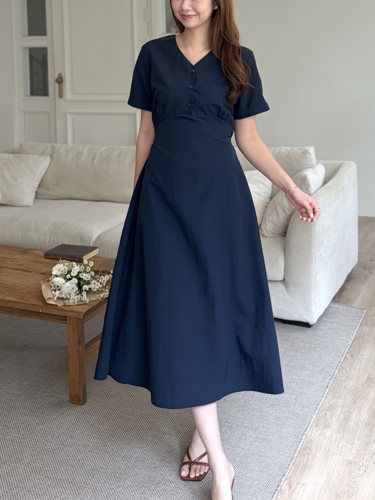 Evie Front Button Dress (Navy)