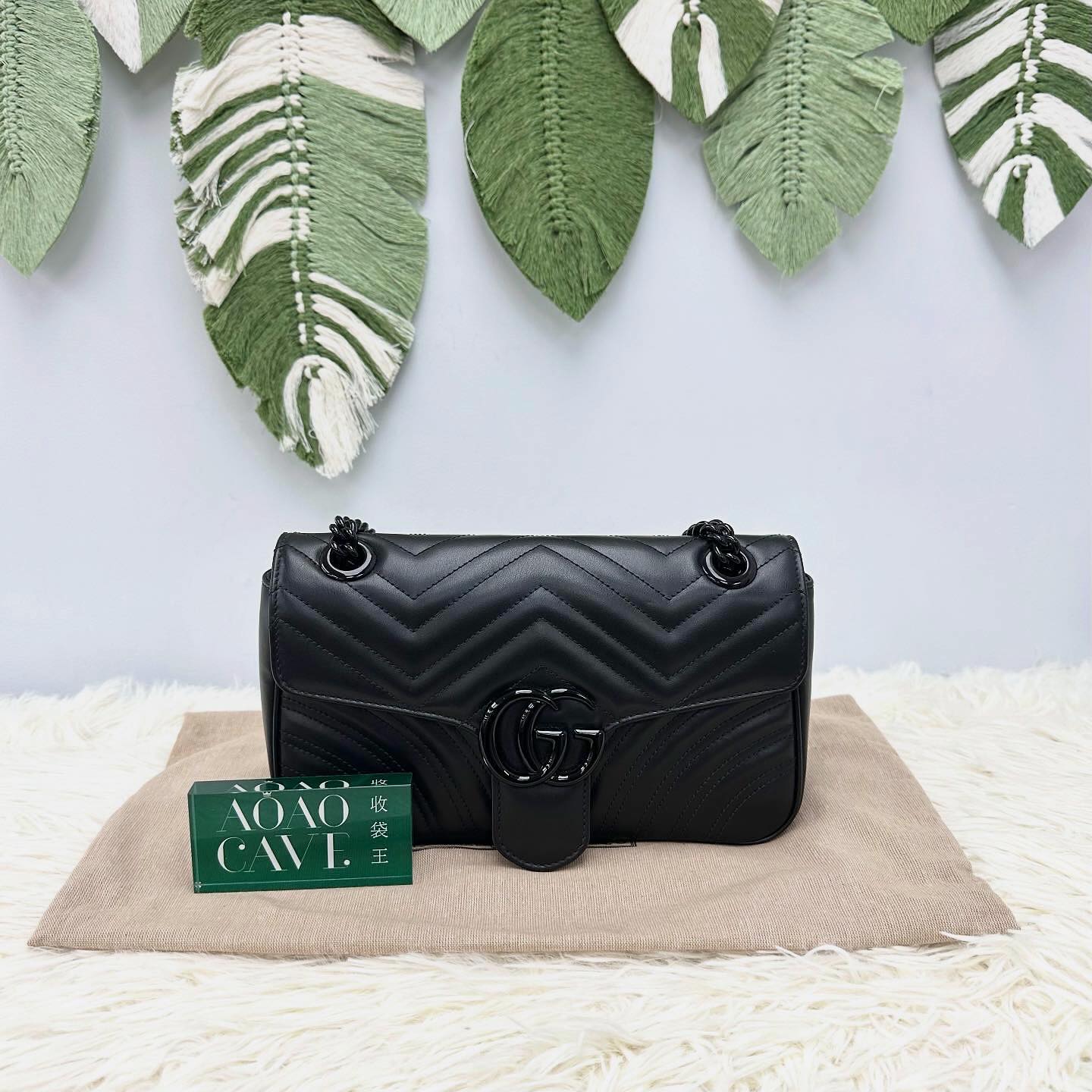 GUCCI 🤍PRE OWNED So Black Marmont Small Size 黑色真皮單肩斜肩包 2024年🖤