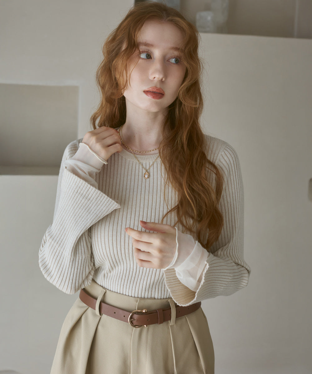 <限量現貨><JP>新色+熱賣Come Back.ᐟ.ᐟ 甜甜薄紗 layer 羅紋針織 (圓領)* 5色入