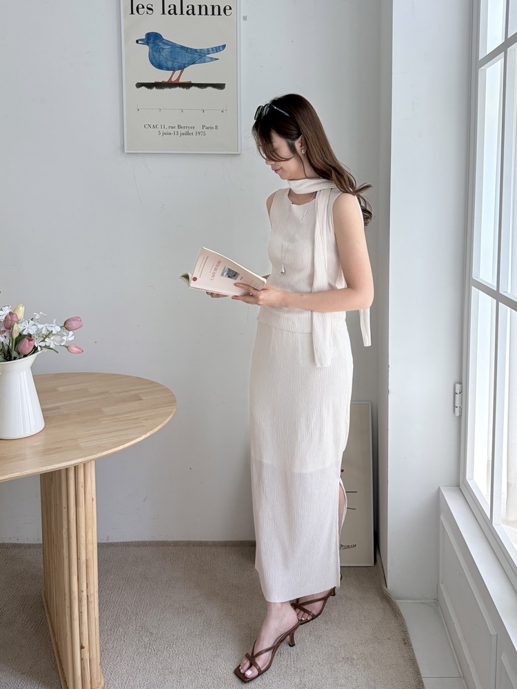 Summer Pleated Scarf Set (Ivory)