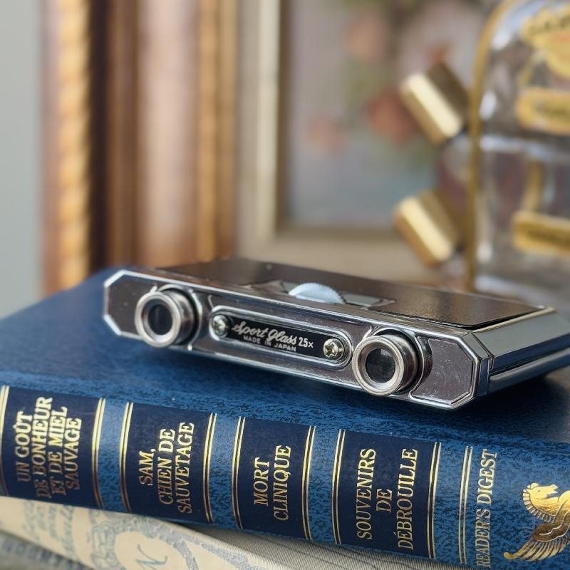 C.a.1960s Sport Glass 2.5x Made in Japan Foldable Pocket Binoculars / Opera Glass - Black (MT2187)