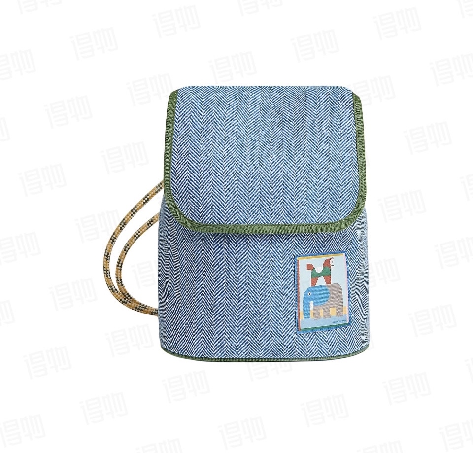 全新HERMES愛馬仕25動物部落羊毛背囊 藍色