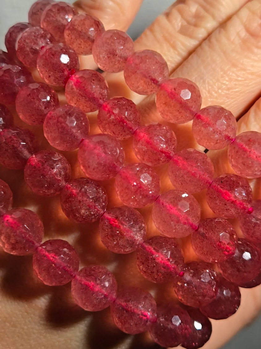 Strawberry quartz faceted bead bracelets with sparkly mica - JW111