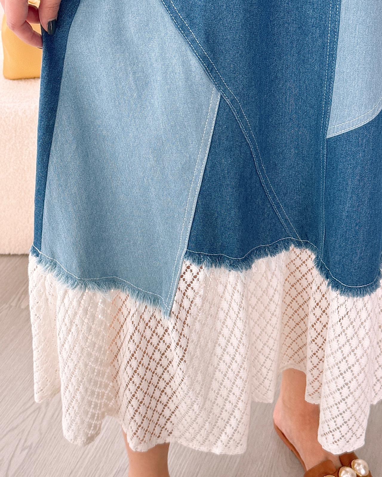 重工高質通花拼牛仔半截裙 2色