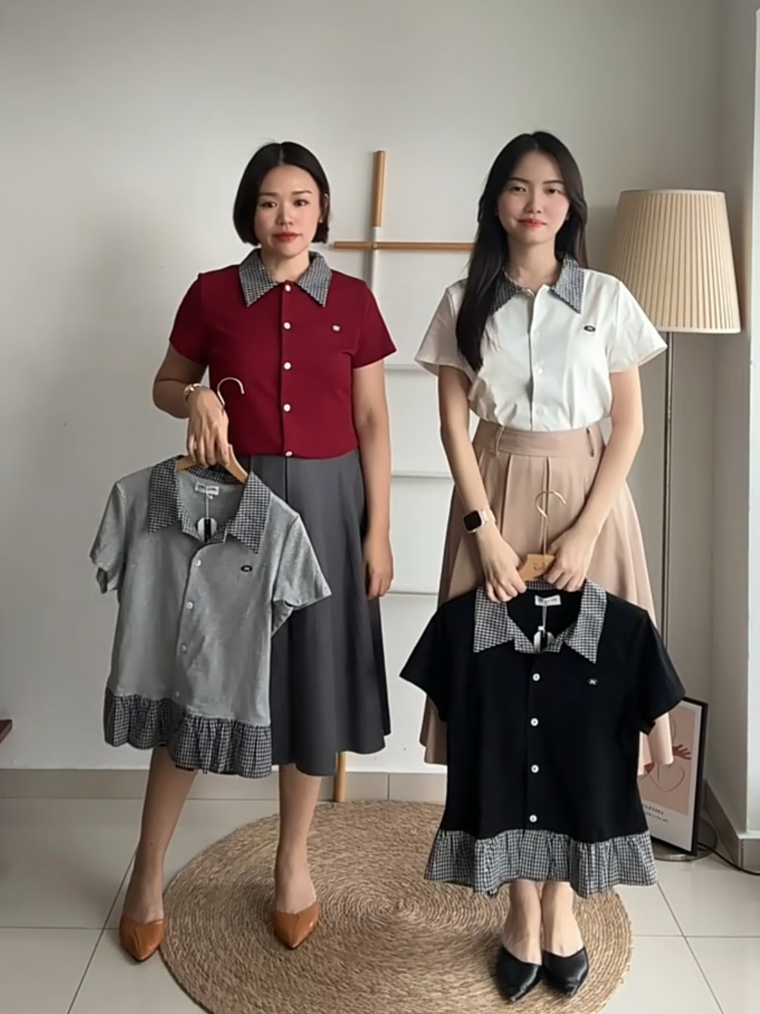 T4055 Checker Peplum Polo Tee - 4 Colors