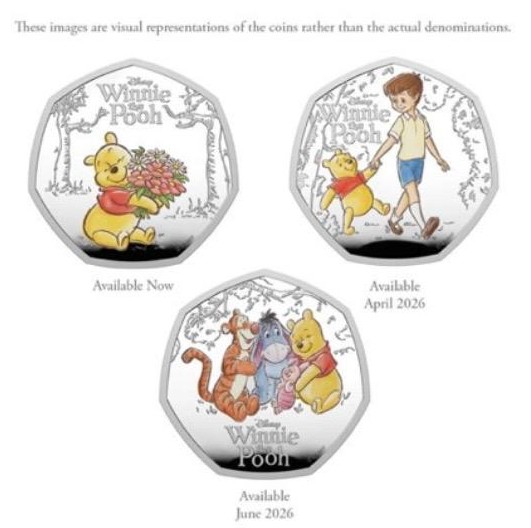 100 Years of Winnie the Pooh 2026 UK 50p Silver Proof Colour Three-Coin Collection (GC4726)