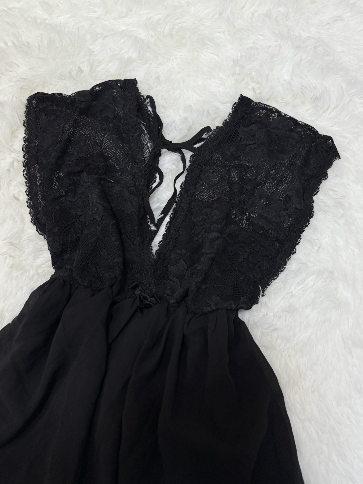 Black Lace & Chiffon Babydoll Dress