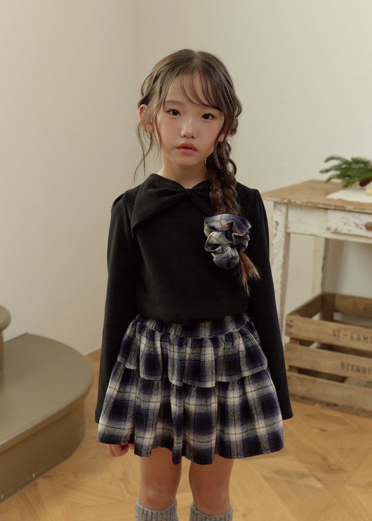 Dailybebe | Check skirt (Navy L100-110)