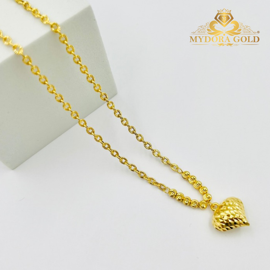 MYDORA Rantai Leher Sauh Matahari + Boba + Love Pahat l EMAS 916/22K