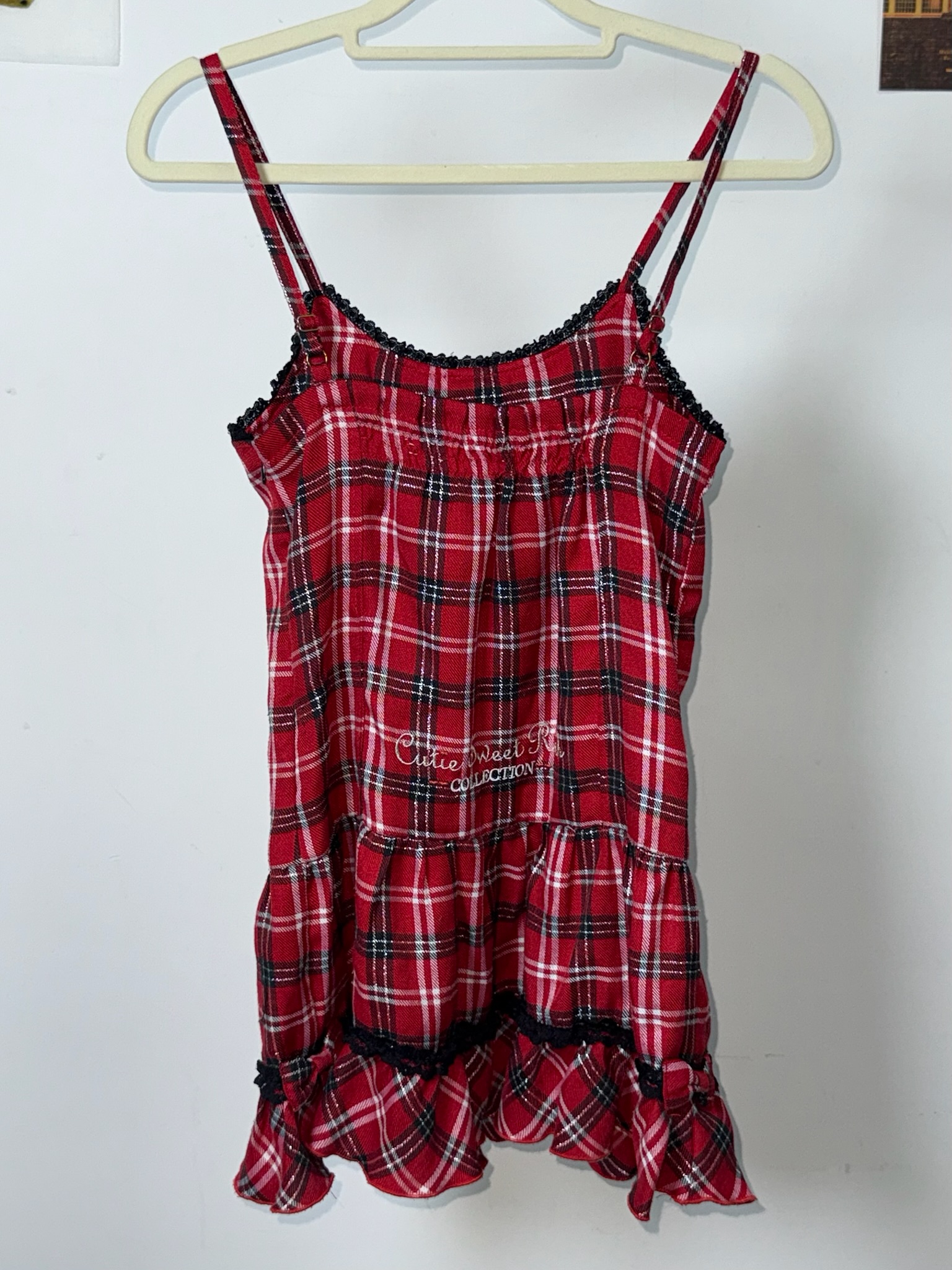 Gothic Lolita Red Checkered Lace-Trimmed Dress