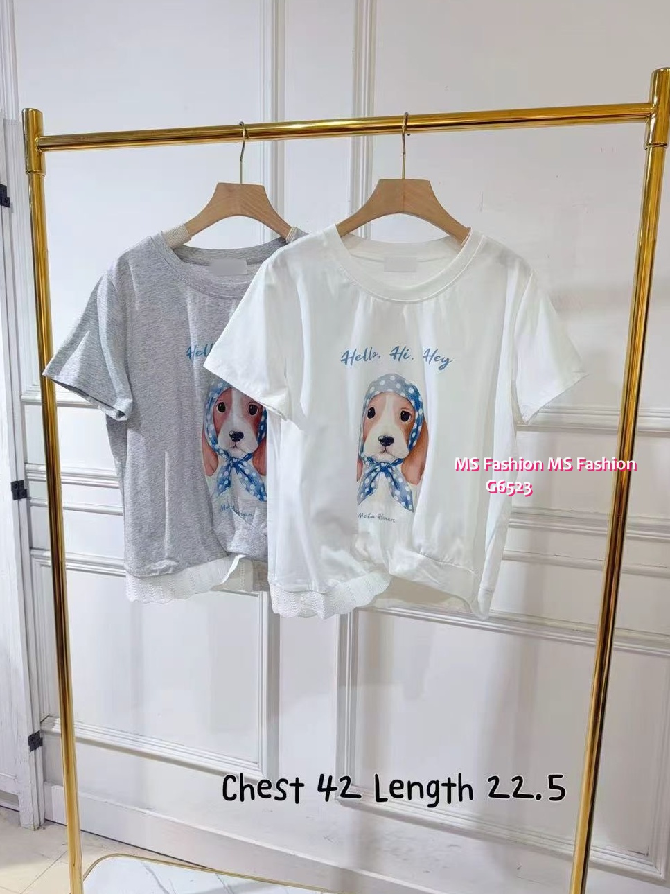 G6523 可愛狗狗通花腳top