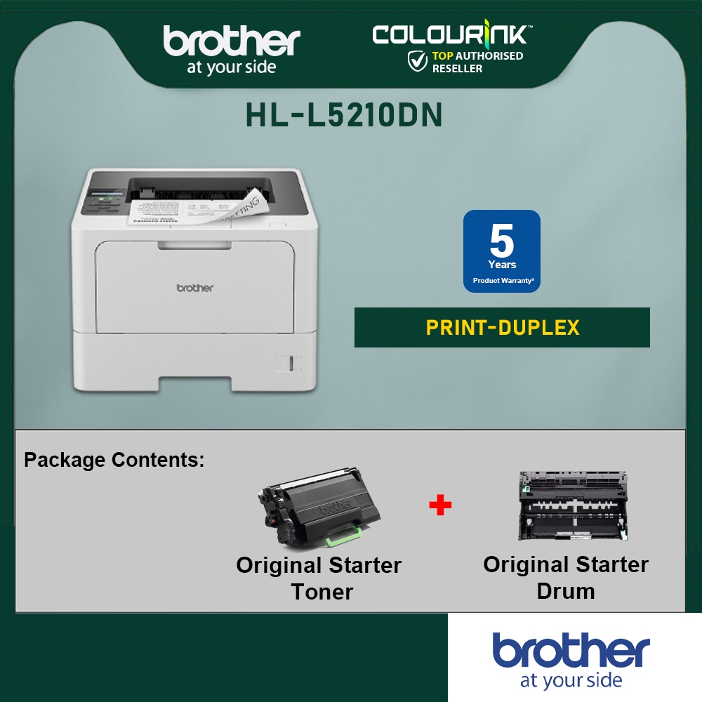 Brother HL-L5210DN Heavy Duty Print Only Up To 50PPM Mono Laser Duplex Networking Mobile Printing Support L2370DN