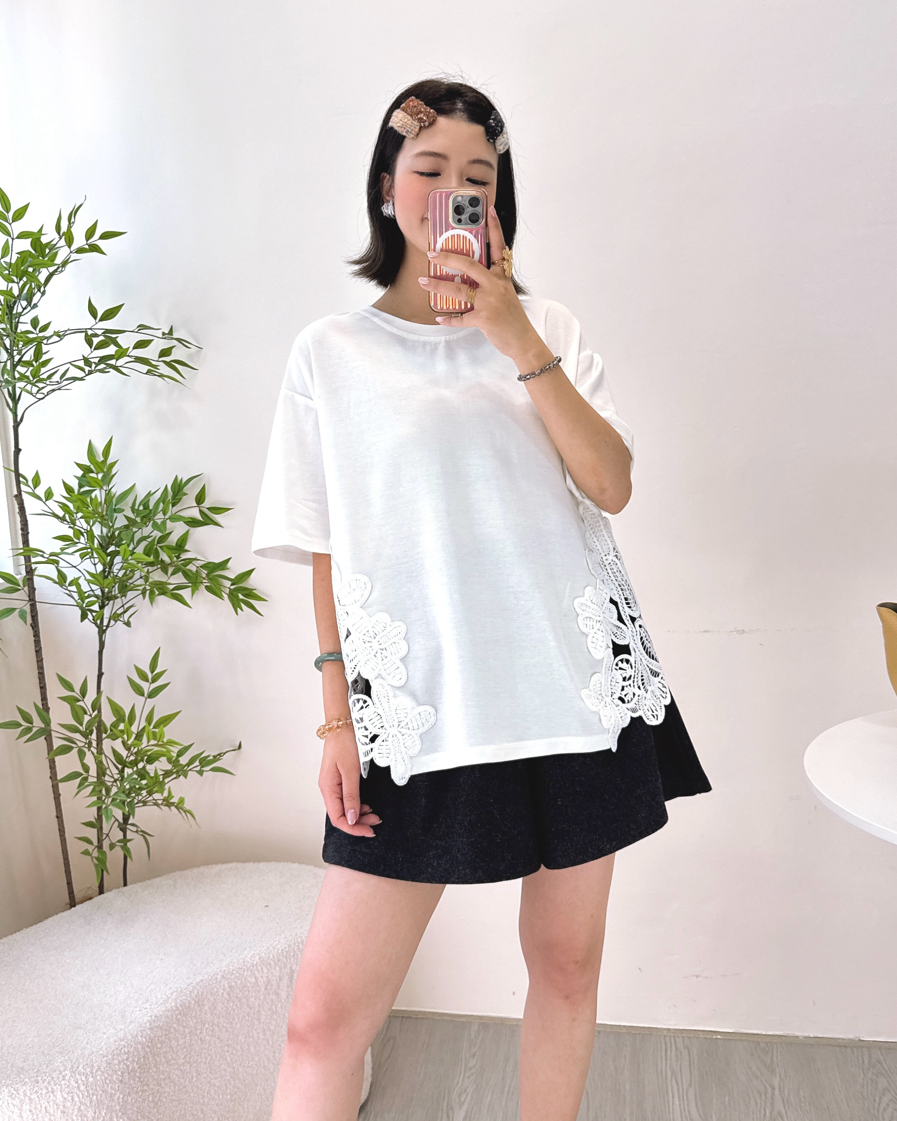 滑身空氣棉拼通花上衣 3色