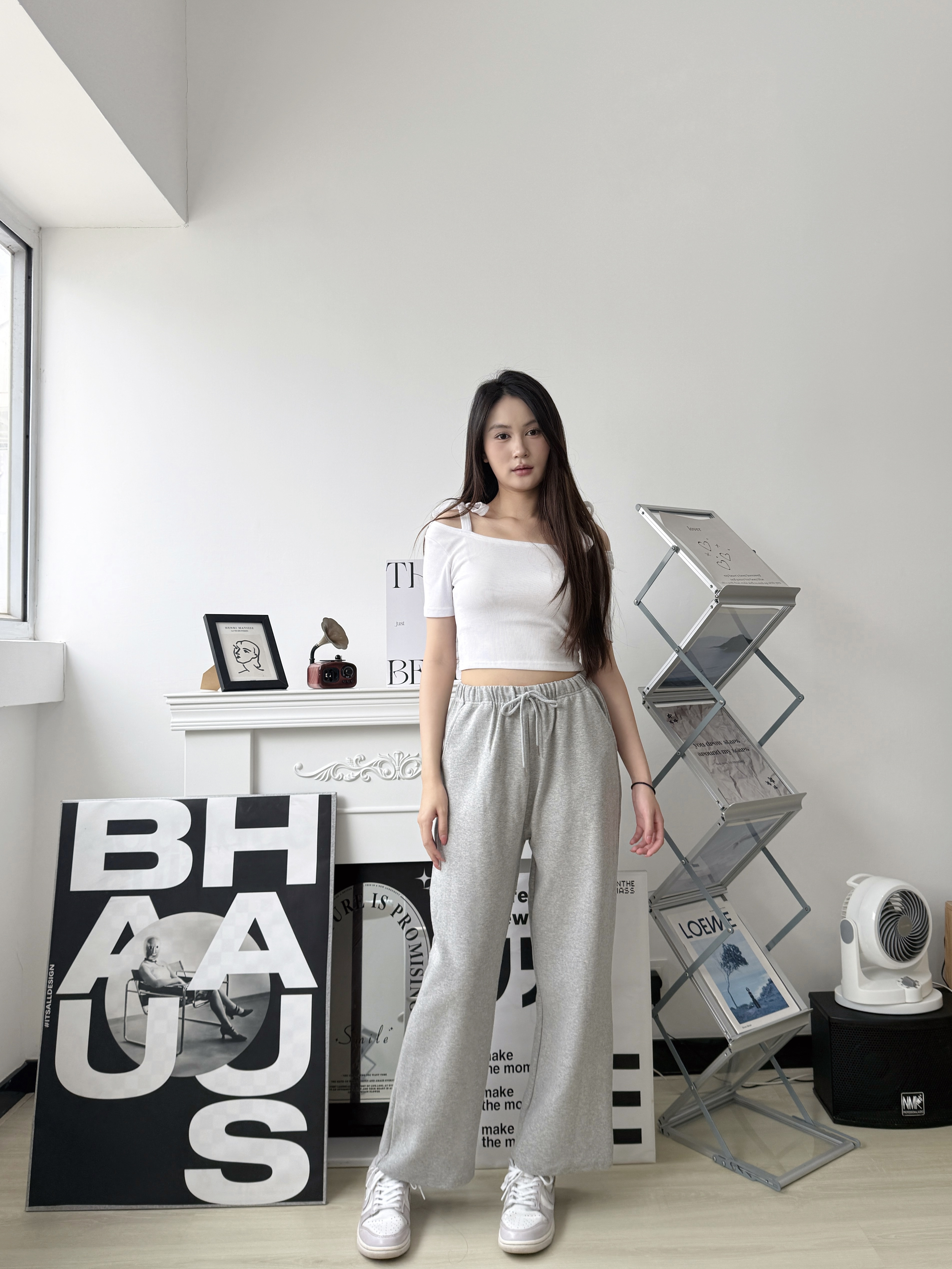 🇰🇷橡筋腰圍顯瘦闊褲 (灰色)