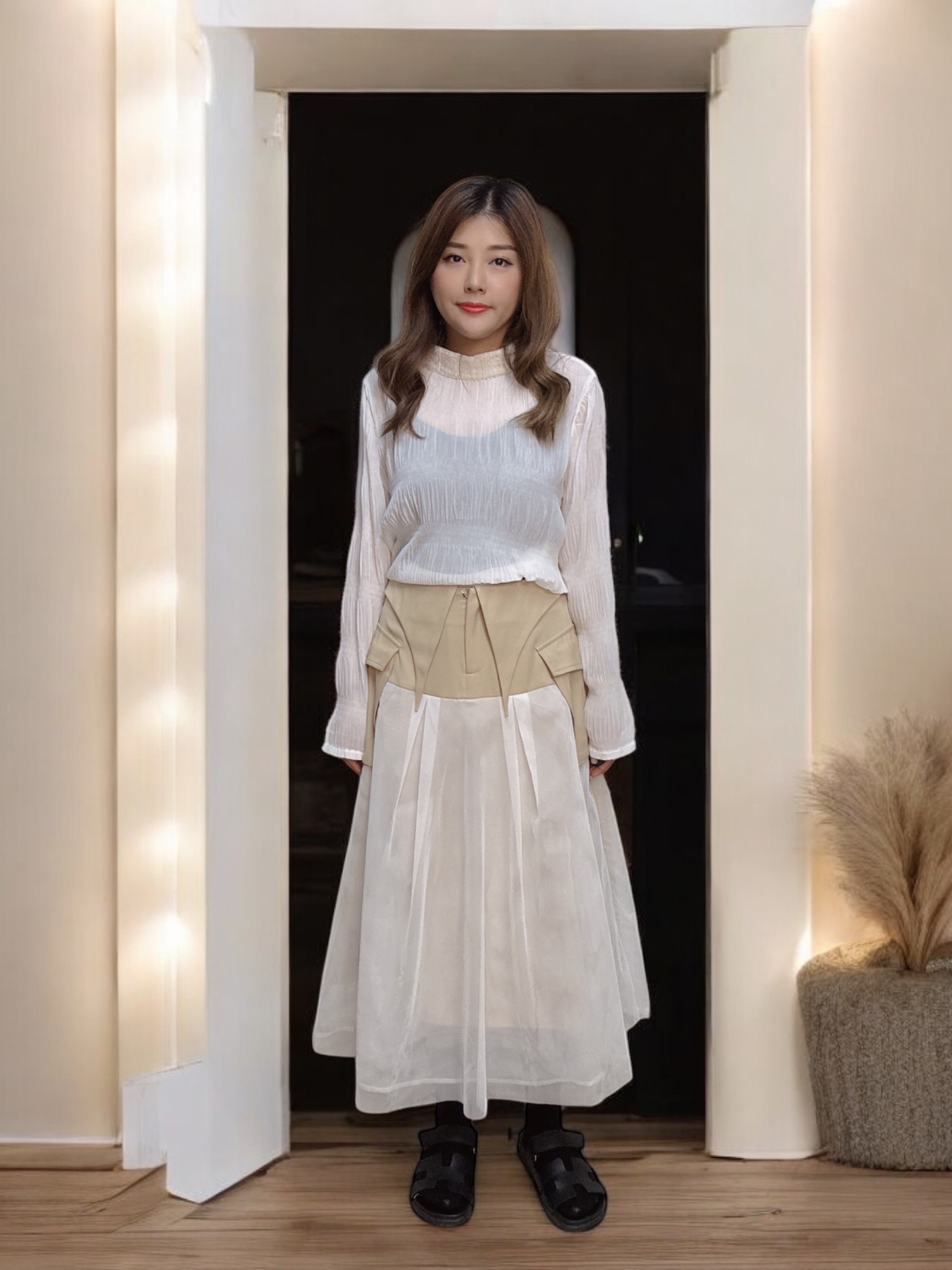 103463 BS432 獨家款 小香風可分拆兩件雪紡top加背心外套set 