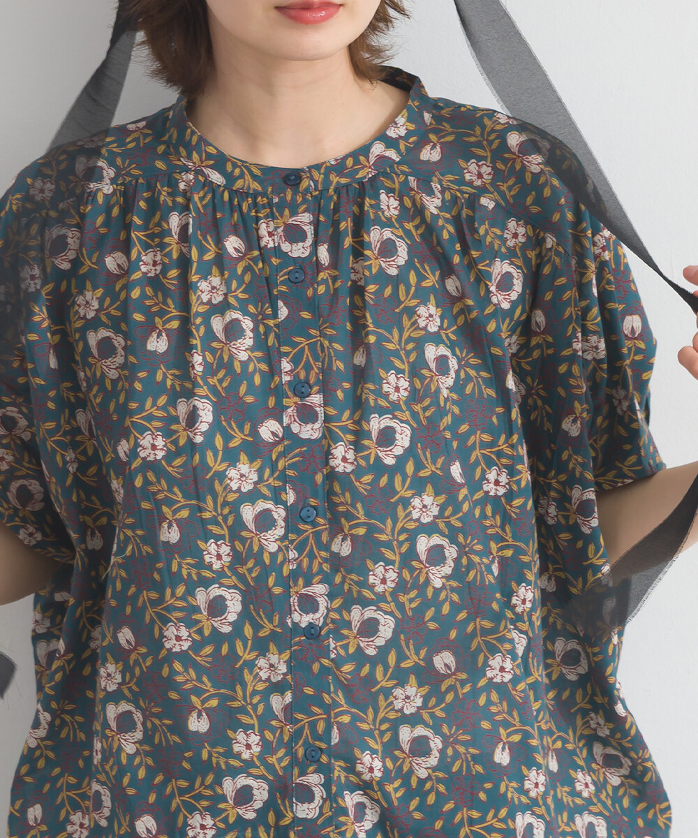 LP - 印度棉復古花卉襯衫 (藍色)
