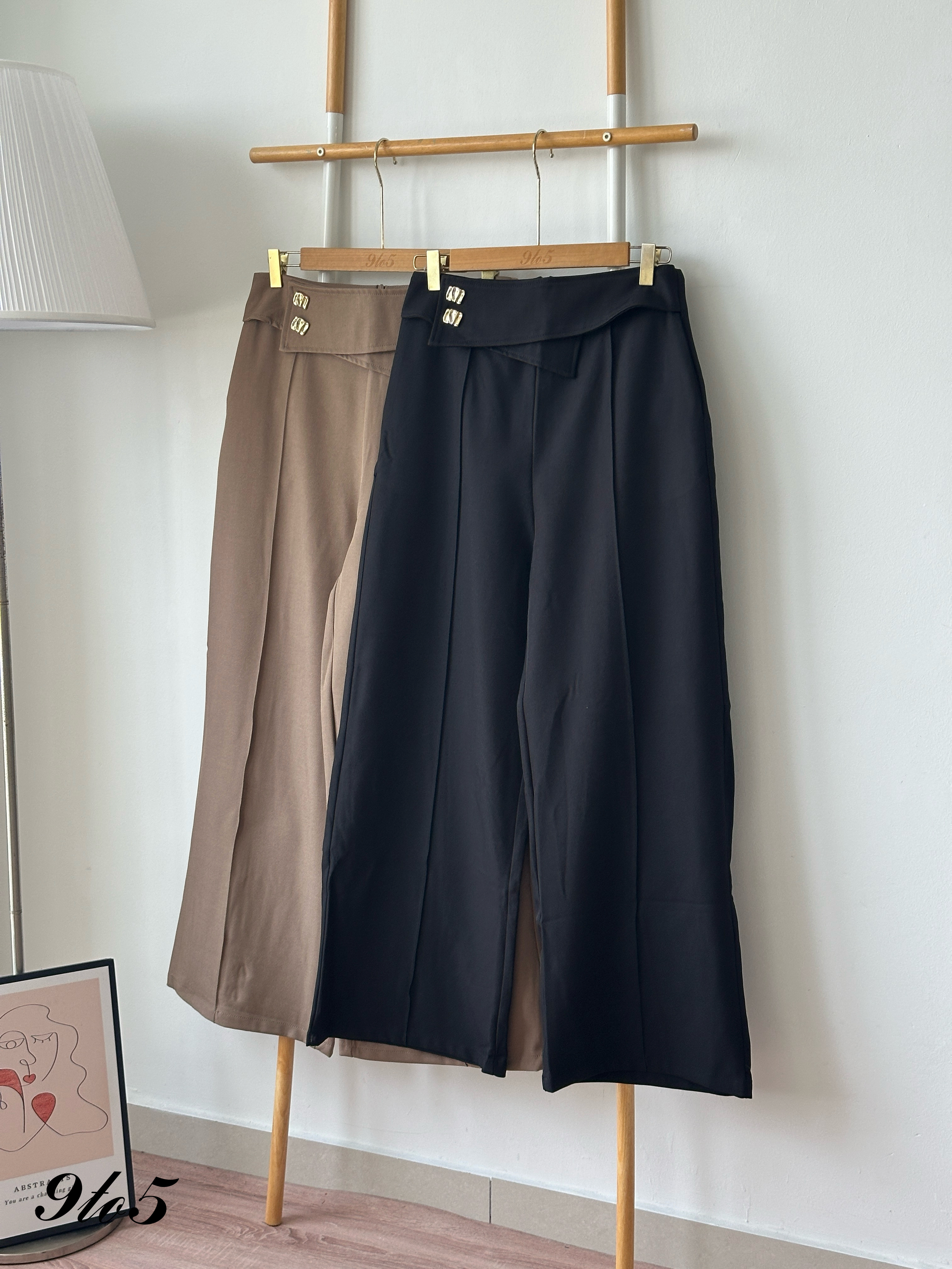 S2002 Wide Leg Long Pants - Black & Brown
