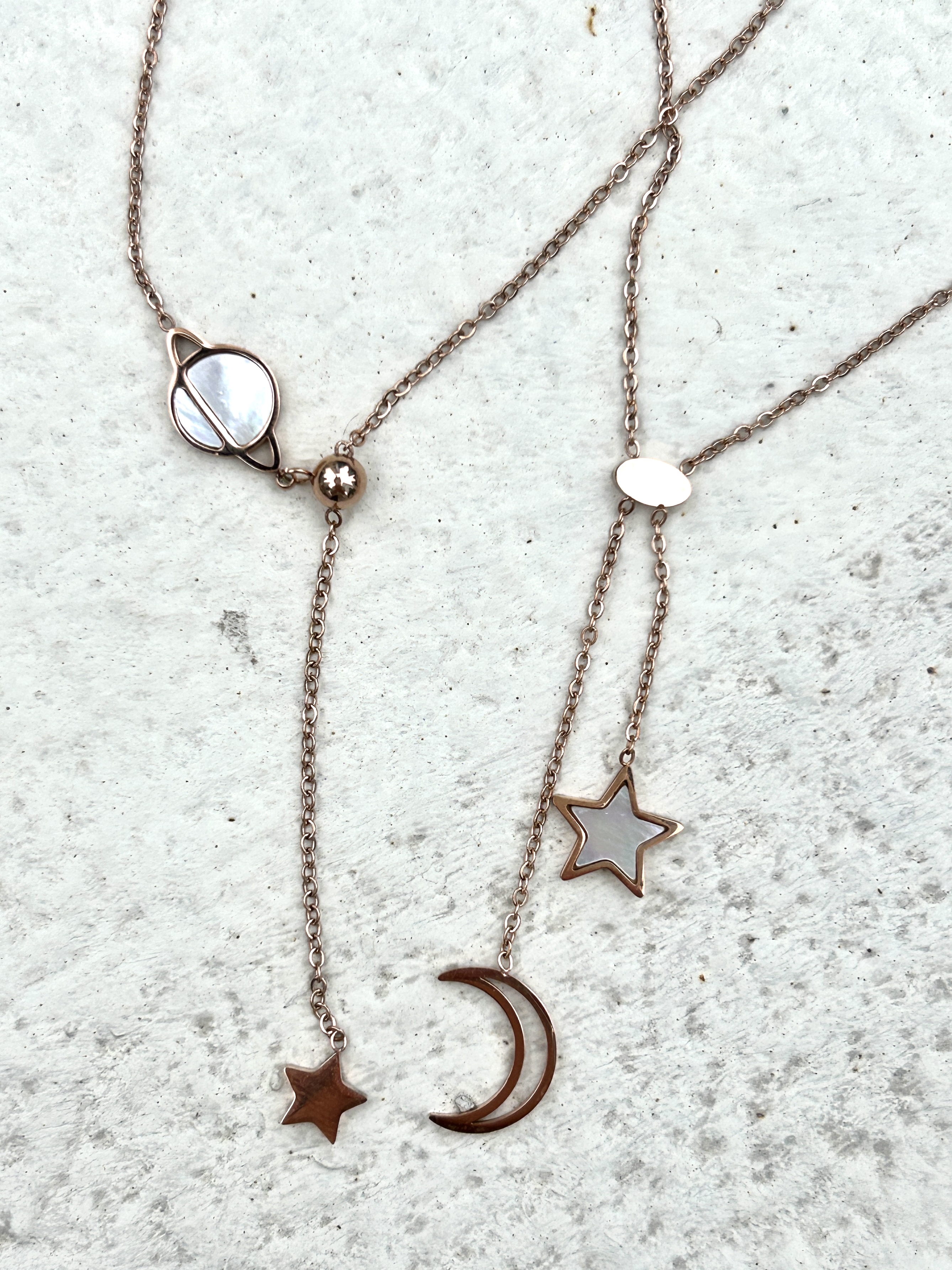 Rose gold moon star stainless necklace