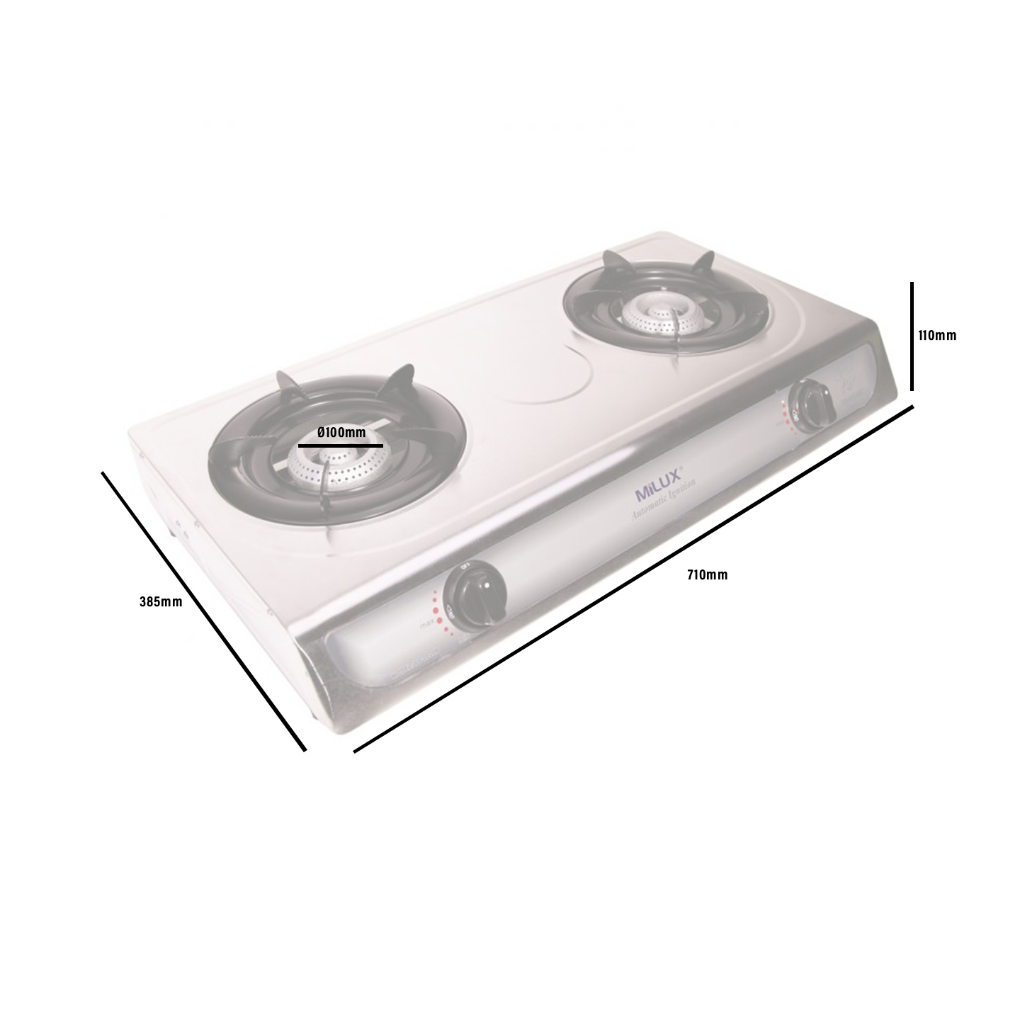 Milux 3.1kW Stainless Steel Double Burner Gas Cooker (YS-2020B)