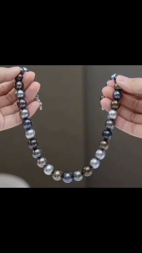 7-12mm尺寸之間天然混彩 大溪地黑珍珠頸鏈正圓，瑕疵很少