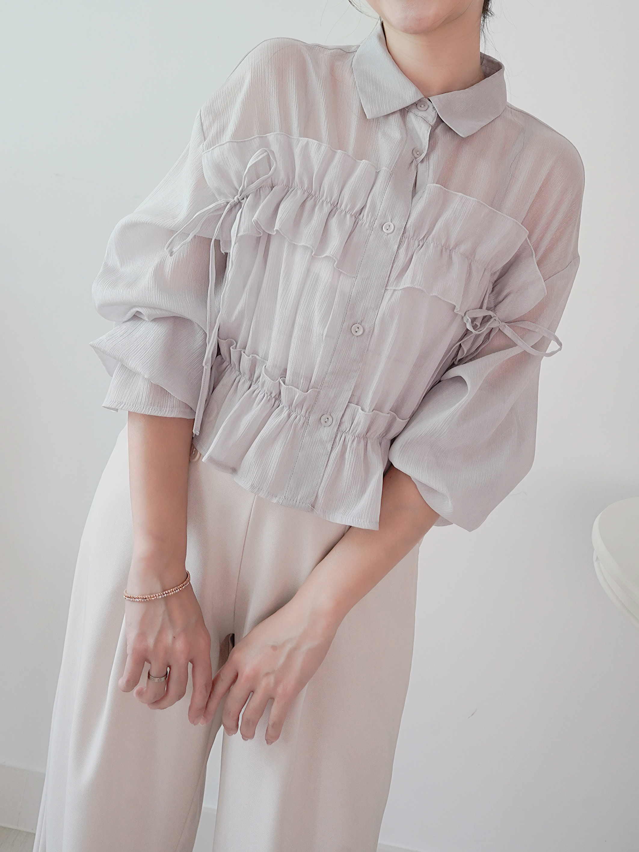 Ruffles雪紡短恤衫(JP)[淺灰色]359937