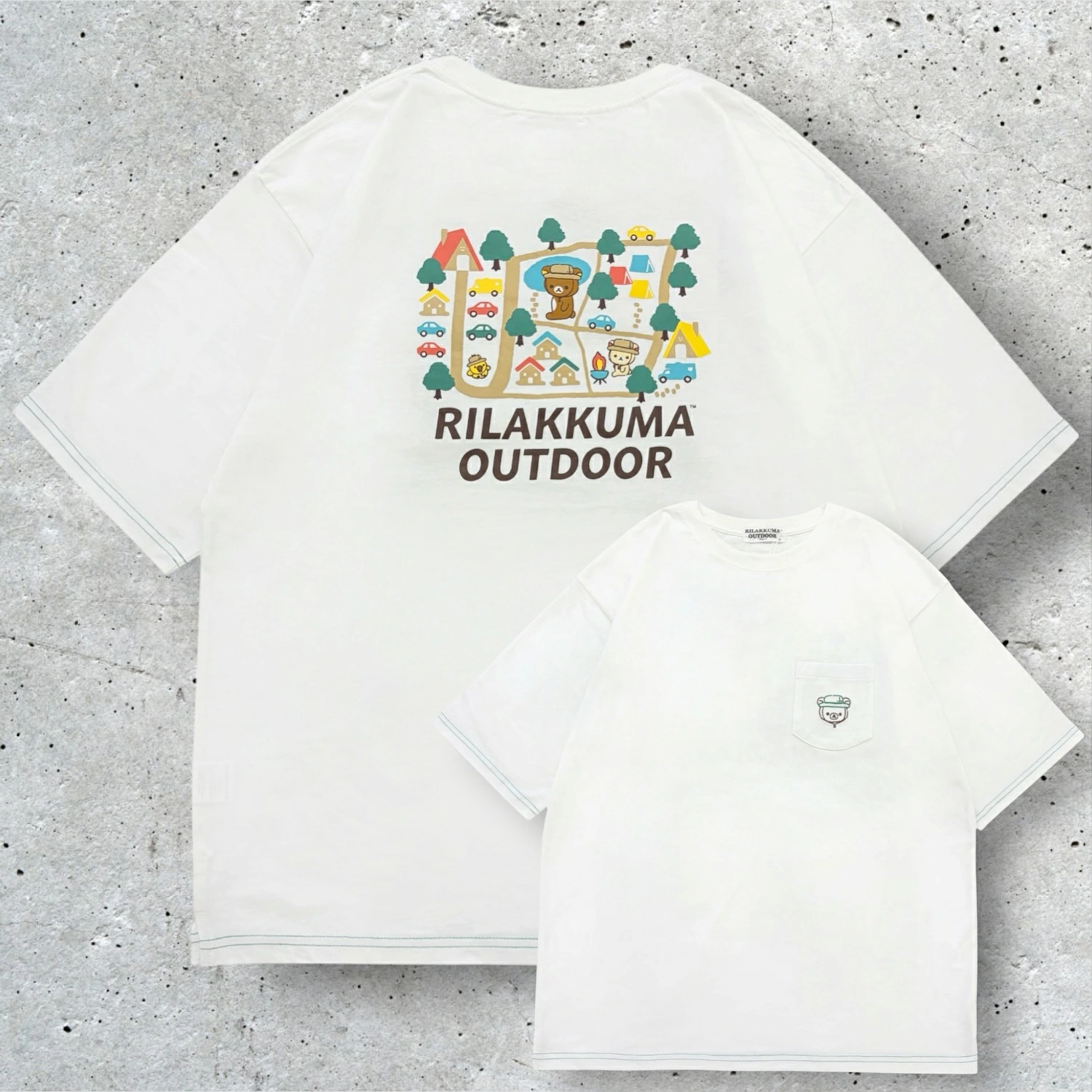 日本版 Rilakkuma Outdoor 戶外系列 刺繡口袋 Oversize 背面印花短袖T恤（男女適用）