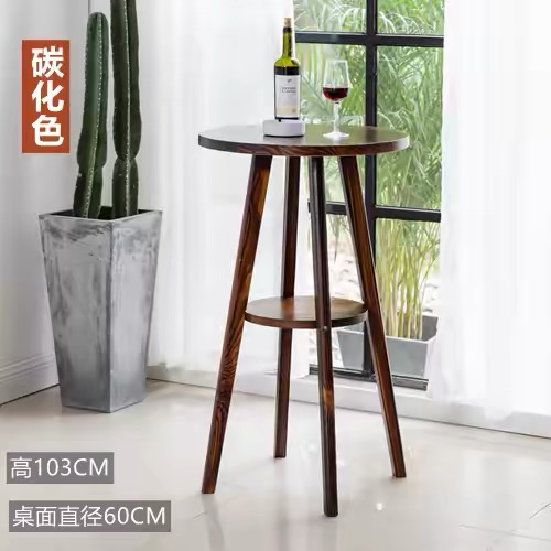 實木休閒圓形吧檯桌 陽台靠窗酒吧桌椅組合 咖啡廳新中式家用高腳桌 Chair