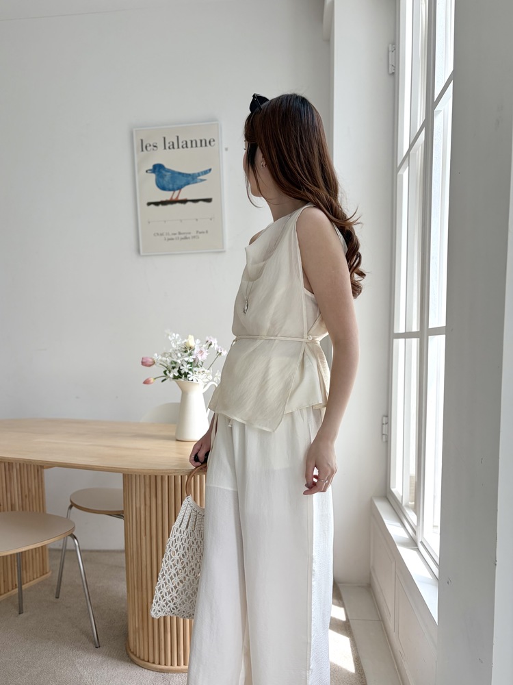 Draped Airy Blouse (Cream)