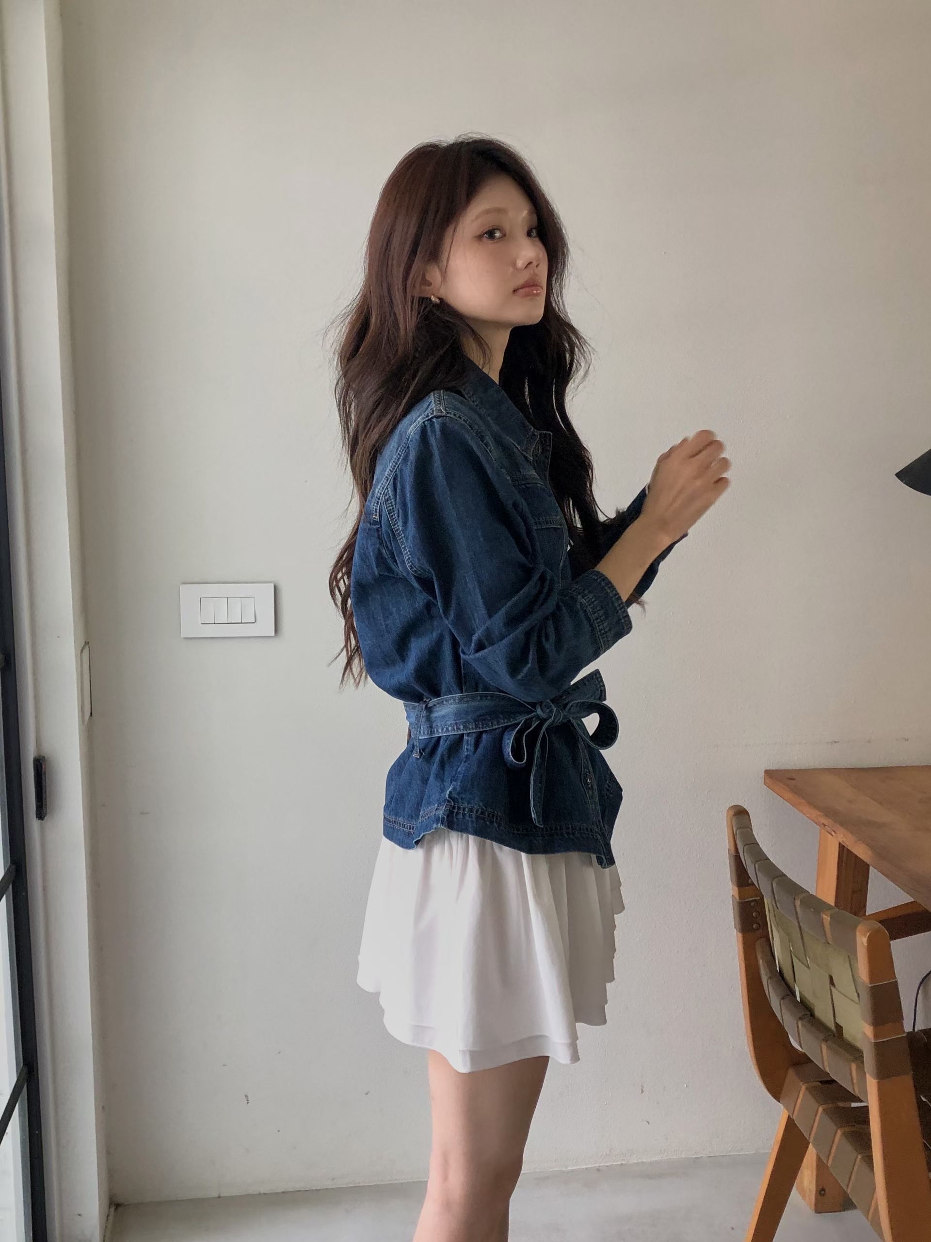 時尚美感腰帶牛仔褸